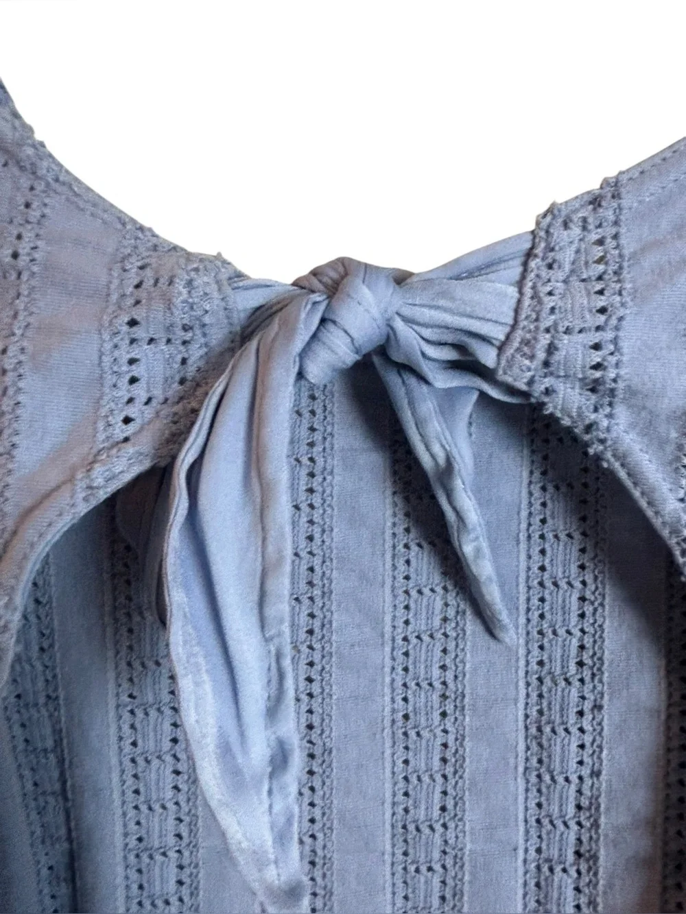 NEW Free People Star Struck Puff Sleeve Open Back Crop Top XS Coquette Blue Cute